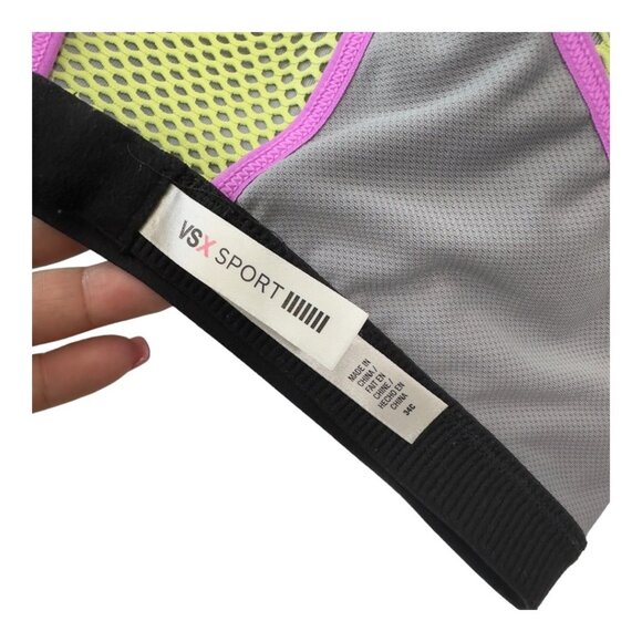 Victoria's Secret VSX Sport Mesh Active Sport Bra Size 34C Neon Yellow & Gray - Picture 4 of 9